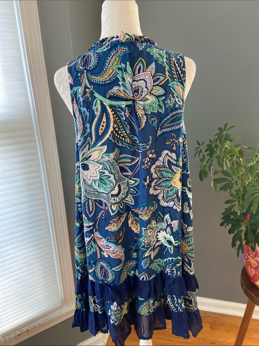 Papillon Blue Floral Tiered Swing Dress Size Large - Picture 6 of 7